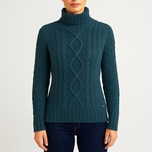 Carve Designs cozy cable knit turtleneck textured sweater M teal